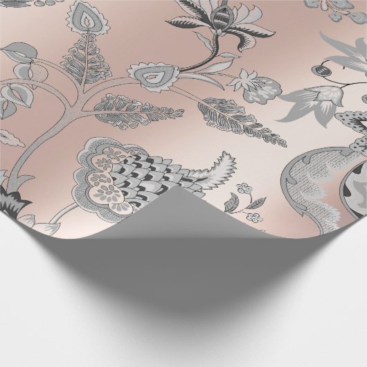 Floral Silver Grau Rosa Rose Pearly Blush Orichid Geschenkpapier (Ecke)