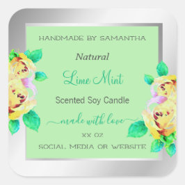 Floral Silver Light Green Product Packaging Labels Quadratischer Aufkleber