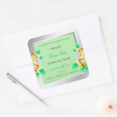 Floral Silver Light Green Product Packaging Labels Quadratischer Aufkleber (Umschlag)