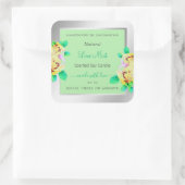 Floral Silver Light Green Product Packaging Labels Quadratischer Aufkleber (Tasche)