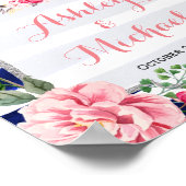 Floral Silver Navy Streifen Hochzeitssymbol Poster (Ecke)