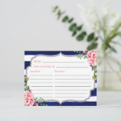 Floral Silver Navy Stripes Brautparty Rezept Postkarte (Stehend Vorderseite)