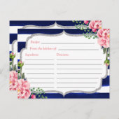 Floral Silver Navy Stripes Brautparty Rezept Postkarte (Vorne/Hinten)