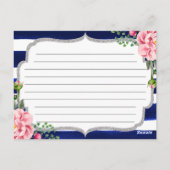 Floral Silver Navy Stripes Brautparty Rezept Postkarte (Rückseite)