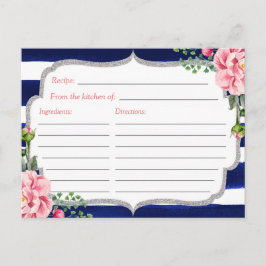 Floral Silver Navy Stripes Brautparty Rezept Postkarte