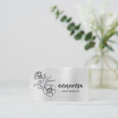*~* Floral Silver QR LOGO FOTO Elegante Blume Visitenkarte (Stehend Vorderseite)