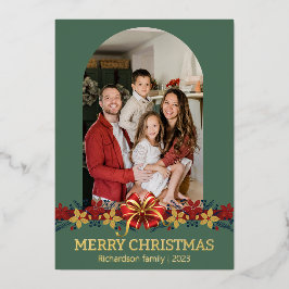 Floral Simple Elegantes Familienweihnachtsfest Fot Folien Feiertagskarte