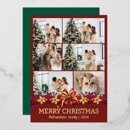 Floral Simple Elegantes Familienweihnachtsfest Fot Folien Feiertagskarte