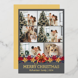 Floral Simple Elegantes Familienweihnachtsfest Fot Folien Feiertagskarte