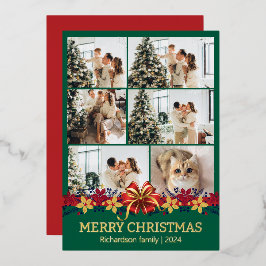 Floral Simple Elegantes Familienweihnachtsfest Fot Folien Feiertagskarte