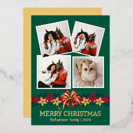 Floral Simple Elegantes Familienweihnachtsfest Fot Folien Feiertagskarte