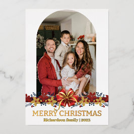 Floral Simple Elegantes Familienweihnachtsfest Fot Folien Feiertagskarte