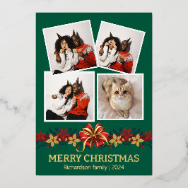 Floral Simple Elegantes Familienweihnachtsfest Fot Folien Feiertagskarte