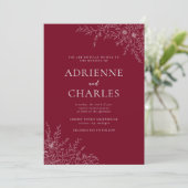 Floral Simplicity 1 Burgundy Minimal Wedding Einladung (Stehend Vorderseite)