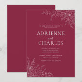 Floral Simplicity 1 Claret Minimal Wedding Einladung (Vorne/Hinten)