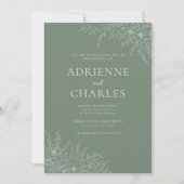 Floral Simplicity 1 Modern Green Minimal Wedding Einladung (Vorderseite)