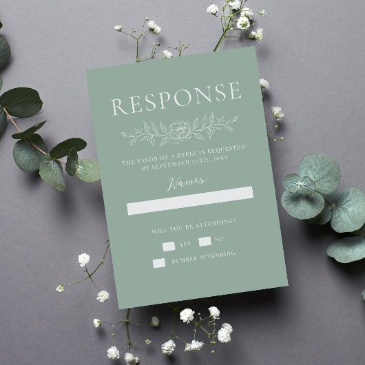Floral Simplicity 1 Modern Green Minimal Wedding RSVP Karte