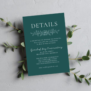 Floral Simplicity 1 Pfau Teal Minimale Hochzeit Begleitkarte