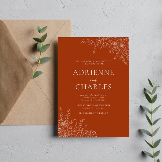 Floral Simplicity 1 Rust Orange Minimal Wedding Einladung