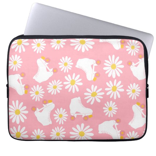 Floral Skate Roller Skaten Muster rosa Laptopschutzhülle (Vorderseite)