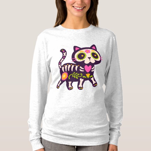 Floral Skeleton Cat Delight T-Shirt (Vorderseite)