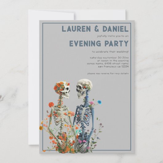 Floral Skeleton Couple QR Wedding Abend Party Einladung (Vorderseite)