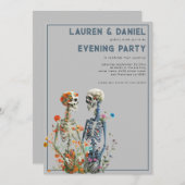 Floral Skeleton Couple QR Wedding Abend Party Einladung (Vorne/Hinten)