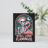 Floral Skeleton Flamingo Halloween Postkarte (Stehend Vorderseite)