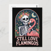 Floral Skeleton Flamingo Halloween Postkarte (Vorne/Hinten)