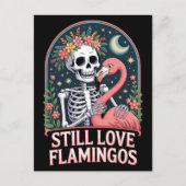 Floral Skeleton Flamingo Halloween Postkarte (Vorderseite)
