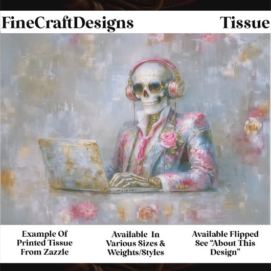 Floral Skeleton in Headphones EQ9L Decoupage Seidenpapier