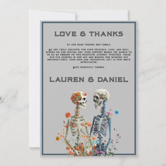 Floral Skeleton Lovers QR Code Hochzeit Dankeskarte (Vorderseite)