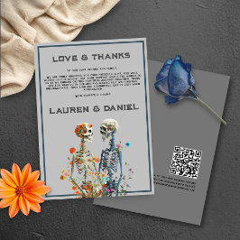 Floral Skeleton Lovers QR Code Hochzeit Dankeskarte