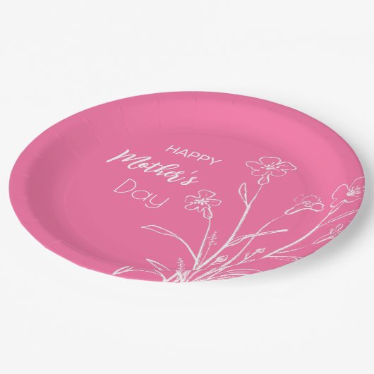 Floral Sketch Happy Mother Day Pappteller (Schrägansicht)