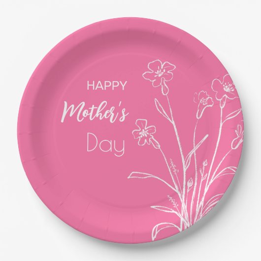 Floral Sketch Happy Mother Day Pappteller (Vorderseite)