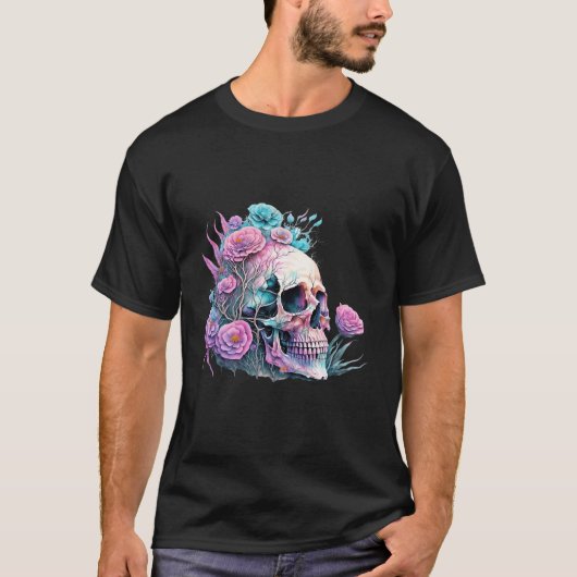 Floral Skull Art Dark T - Shirt (Vorderseite)