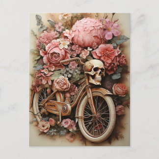 Floral Skull Bicycle Wasserfarbe Postkarte
