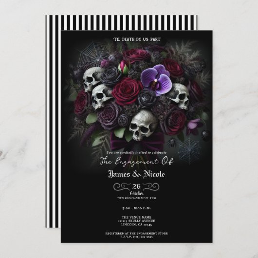 Floral Skull Bouquet Gothic Halloween Verlobung Einladung (Vorne/Hinten)