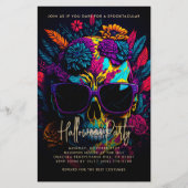 FLORAL SKULL Colorful Halloween-Party Einladung Flyer (Vorne)