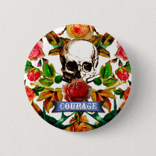 Floral Skull Courage Button