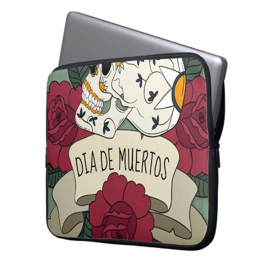 Floral Skull Dia de los Muertos | Laptop Sleeve (Vorderseite Links)