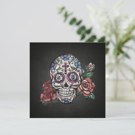 Floral Skull Dia de los Muertos Party Einladung (Stehend Vorderseite)