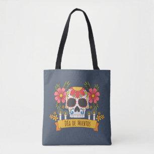 Floral Skull Dia de los Muertos   Tragetasche Tasche
