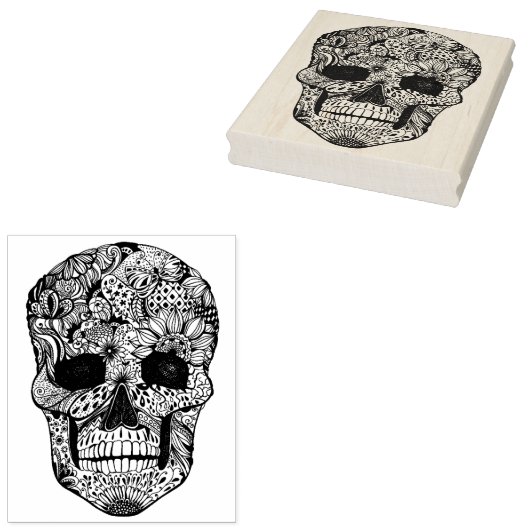 Floral Skull Doodle Gummistempel (Stempel)