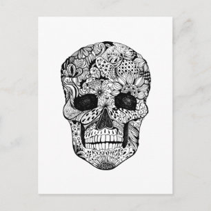 Floral Skull Doodle Postkarte