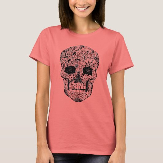 Floral Skull Doodle T-Shirt (Vorderseite)