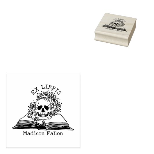 Floral Skull Ex Libris Library Book Gummistempel (Stempel)