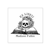 Floral Skull Ex Libris Library Book Gummistempel (Prägung)