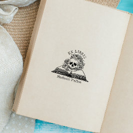 Floral Skull Ex Libris Library Book Gummistempel