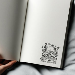 Floral Skull Ex Libris Library Book Gummistempel